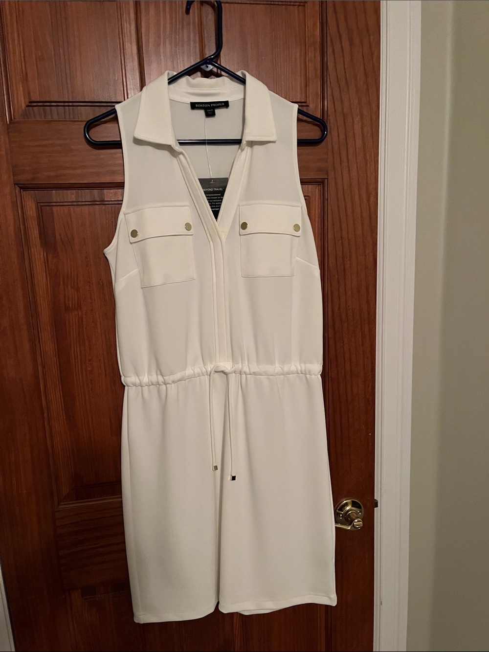 Boston Proper Cream Sleeveless Shirtwaist Midi Dress